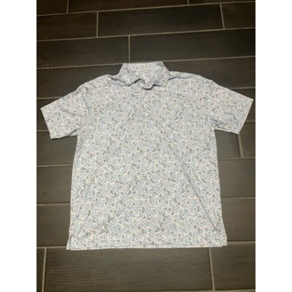 Rhoback Men's Large Green Floral Short Sleeve Polo Shirt Golf Casual Comfort - Picture 1 of 4